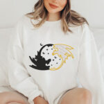 Yin Yang Dragon Embroidery Design, Moon and Stars Fantasy Pattern, Celestial Mythical Creature Embroidery File, Black Gold Fantasy Art - Image 2