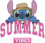 Summer Vibes Embroidery Design, Cute Blue Alien Machine Pattern, Tropical Beach Hat Character File, Vacation Fashion Embroidery for Kids - Image 2