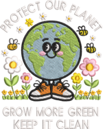 Happy Earth Day Embroidery Design, Protect Our Planet Machine Embroidery Pattern, Earth in Sneakers Embroidery File for Kids, Bee Flower - Image 4
