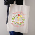 Religious Floral Bible Embroidery Design, Just A Girl Who Loves Jesus Pattern, Christian Cross Embroidery File, Pink Flower Script Design - Image 3