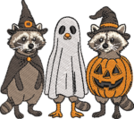 Halloween Raccoon Trio Embroidery Design, Spooky Ghost and Pumpkin Raccoon Machine Embroidery Pattern, Autumn Forest Animal Embroidery File - Image 2