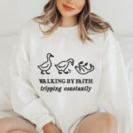 Walking By Faith Tripping Constantly Embroidery, Funny Duck Machine Embroidery Design, Humorous Farm Animal Pattern for Hat, Shirt, Hoodie - Image 2