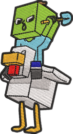 Pixel Block Character on Bird Embroidery Design, Video Game Inspired Machine Embroidery Pattern, Funny Gamer Boy Embroidery File for Shirt - Image 4