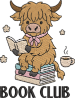 Highland Cow Book Club Embroidery Design, Reading Cow Machine Embroidery File, Cute Cow with Coffee Pattern, Floral Animal Embroidery File - Image 4