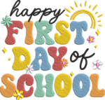 Colorful Happy First Day of School Embroidery Design, Groovy Retro School Machine Embroidery Pattern, Flower Back to School Embroidery File - Image 4