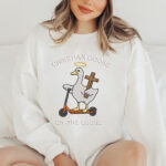 Christian Goose on the Loose Embroidery Design, Goose with Cross Machine Embroidery Pattern, Funny Bird on Scooter Embroidery Design File - Image 2