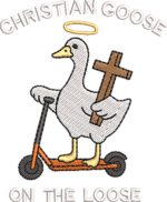Christian Goose on the Loose Embroidery Design, Goose with Cross Machine Embroidery Pattern, Funny Bird on Scooter Embroidery Design File - Image 4