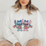 Patriotic Alien Couple Embroidery Design, USA Flag Machine Embroidery Pattern, 4th of July Blue and Pink Creature File for Summer Gear - Image 2