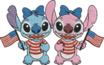 Patriotic Alien Couple Embroidery Design, USA Flag Machine Embroidery Pattern, 4th of July Blue and Pink Creature File for Summer Gear - Image 4