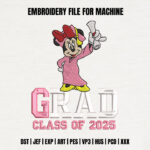 Class of 2025 Graduate Mouse Embroidery Design, Girly Mouse Graduation Machine Pattern, Pink Gown Mouse File, 2025 Senior Mouse Cap Gown