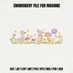 Cute Duckling Embroidery Design, Pastel Garden Border Pattern, Farmhouse Animal Embroidery File for Baby Blanket, Nursery Wall Decor Art