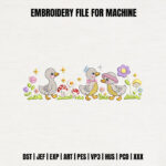 Cute Duckling Embroidery Design, Pastel Garden Border Pattern, Farmhouse Animal Embroidery File for Baby Blanket, Nursery Wall Decor Art