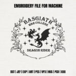 Dragon Rider Starry Wreath Embroidery Design, Fantasy Academy Machine Embroidery Pattern, Bookish Dragon Embroidery File for Winter Hoodies