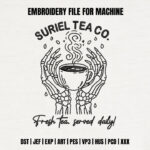 Skeleton Hands Tea Company Embroidery Design, Spooky Fantasy Tea Machine Embroidery Pattern, Bookish Ghost Tea File for Hoodies, Jackets