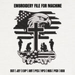 Patriotic Eagle and Cross Embroidery Design, Military Soldiers Praying Machine Embroidery Pattern, American Flag Embroidery File for Vest