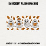 Autumn Ghost Embroidery Design, Cozy Fall Ghost Embroidery Pattern, Ghost Reading Coffee Embroidery File for Sweatshirt, Halloween Leaves