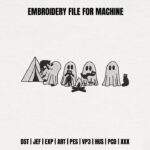 Ghost Camping Embroidery Design, Spooky Campfire Embroidery Pattern, Minimalist Halloween Embroidery File for Hoodie, Cute Ghost Stitchery