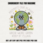 Happy Earth Day Embroidery Design, Protect Our Planet Machine Embroidery Pattern, Earth in Sneakers Embroidery File for Kids, Bee Flower