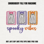 Spooky Vibes Ghost Embroidery Design, Cute Halloween Ghost with Bows Machine Embroidery Pattern, Pastel Autumn Embroidery File for Kids
