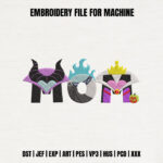 Villain Mom Embroidery Design, Horns and Crown Lettering Machine Embroidery Pattern, Dark Fairy Tale Motherhood Embroidery File for Shirt