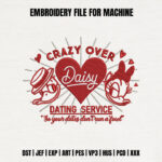 Crazy Over Daisy Dating Service Embroidery Design, Red Heart Duck Machine Embroidery Pattern, Retro Valentines Day Embroidery File Hoodie