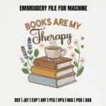 Floral Book Stack Embroidery Design, Coffee and Reading Machine Embroidery Pattern, Cozy Library Embroidery File for Sweatshirt, Apron
