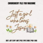 Spiritual Faith Girl Embroidery Design, Bible and Flowers Machine Embroidery Pattern, Religious Script Embroidery File for Linen, Bible Bag