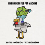 Pixel Block Character on Bird Embroidery Design, Video Game Inspired Machine Embroidery Pattern, Funny Gamer Boy Embroidery File for Shirt