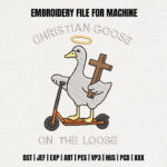 Christian Goose on the Loose Embroidery Design, Goose with Cross Machine Embroidery Pattern, Funny Bird on Scooter Embroidery Design File