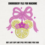 Citrus Fruit Mouse Ears with Pink Bow Embroidery Design, Lemonade Theme Floral Pattern, Summer Lemon Slices Machine File for Bags and Shirts