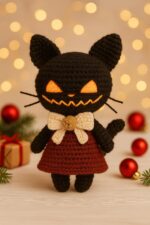 Black Cat in Fall Dress Amigurumi Crochet Pattern (PDF) – Beginner Tutorial, Cute Plush with Hat, Fall Home Decor, Instant Download