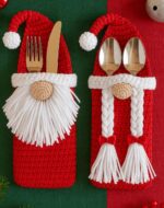Crochet Christmas Gnome Cutlery Holders, Amigurumi Christmas Decor, Handmade Holiday Gift Basket Crochet Pattern, Christmas Gift - Image 4