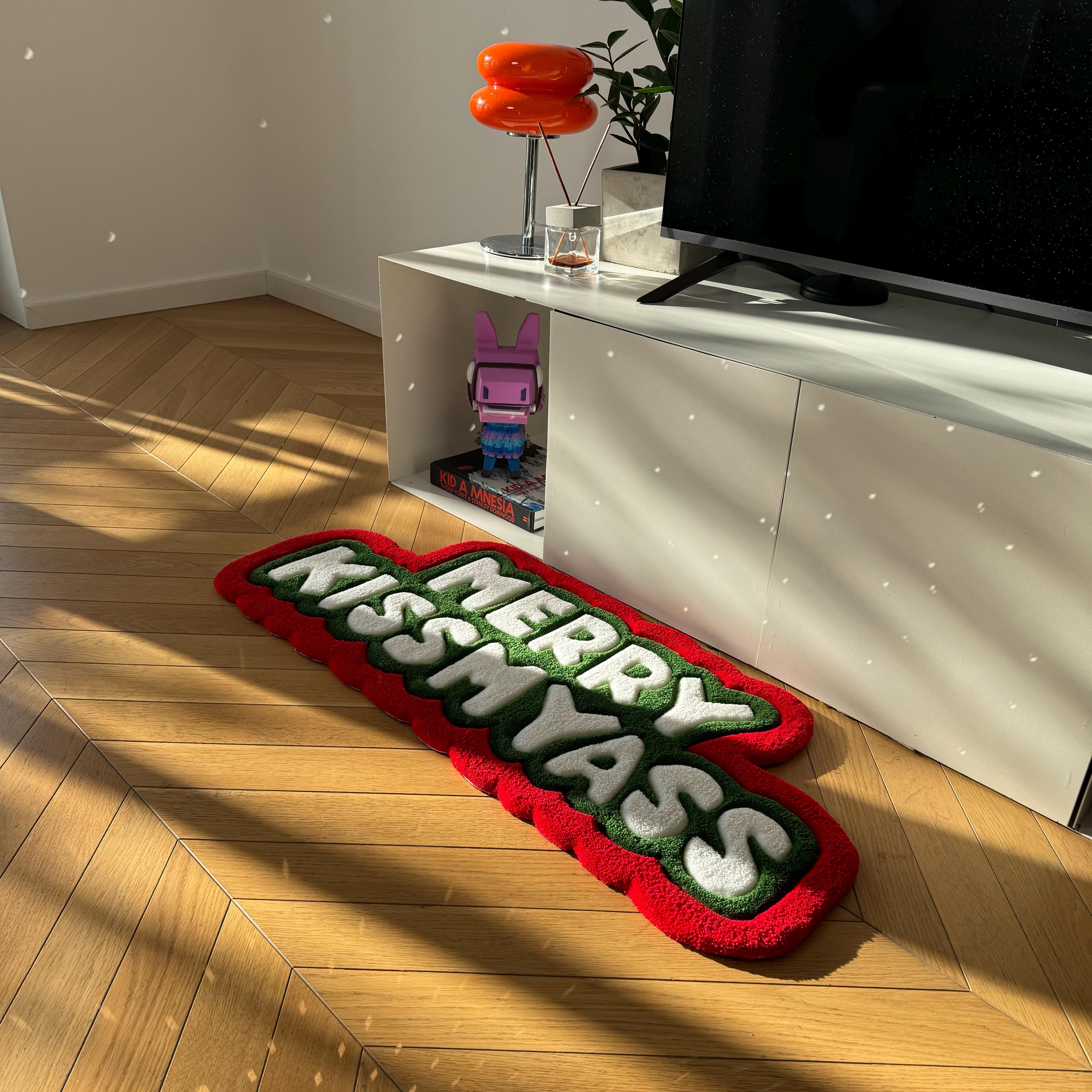 Funny Christmas Rug | "Merry Kissmyass" Tufted Carpet - Image 4