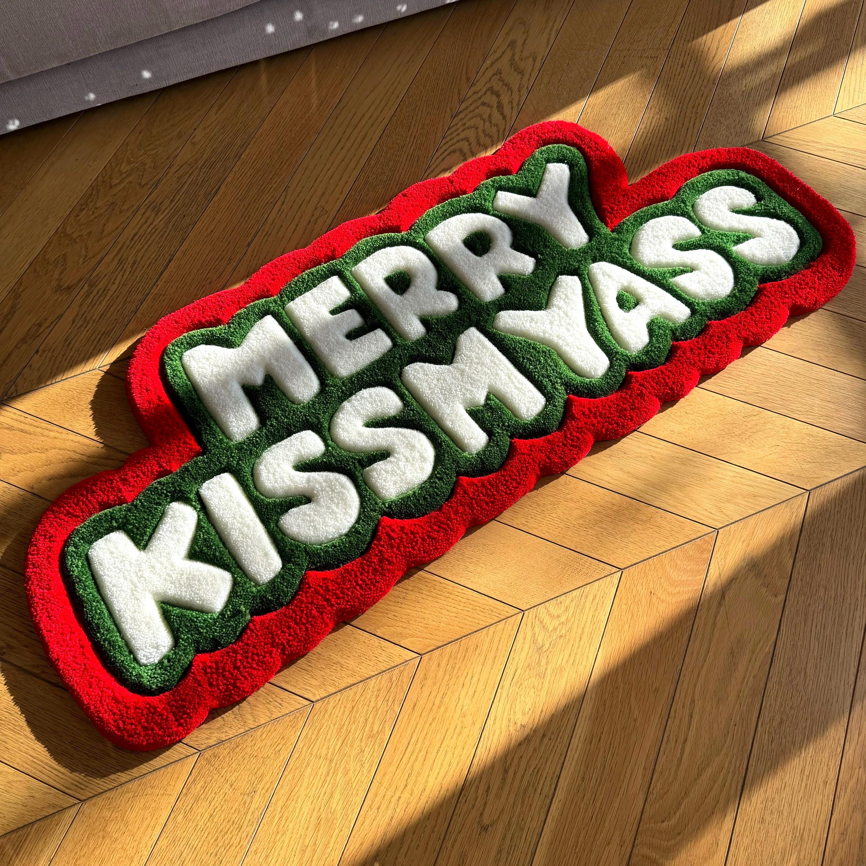 Funny Christmas Rug | "Merry Kissmyass" Tufted Carpet - Image 2