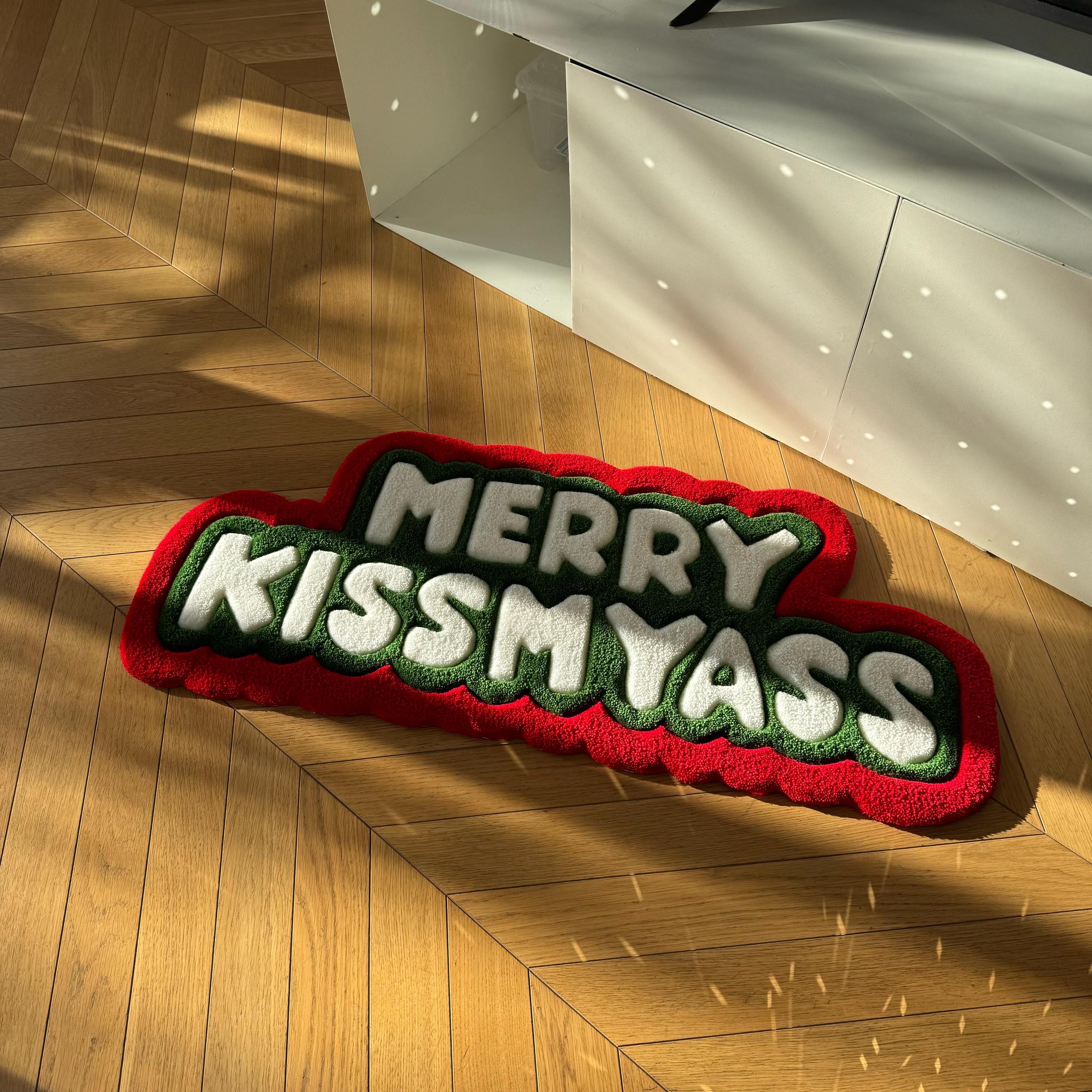 Funny Christmas Rug | "Merry Kissmyass" Tufted Carpet - Image 9