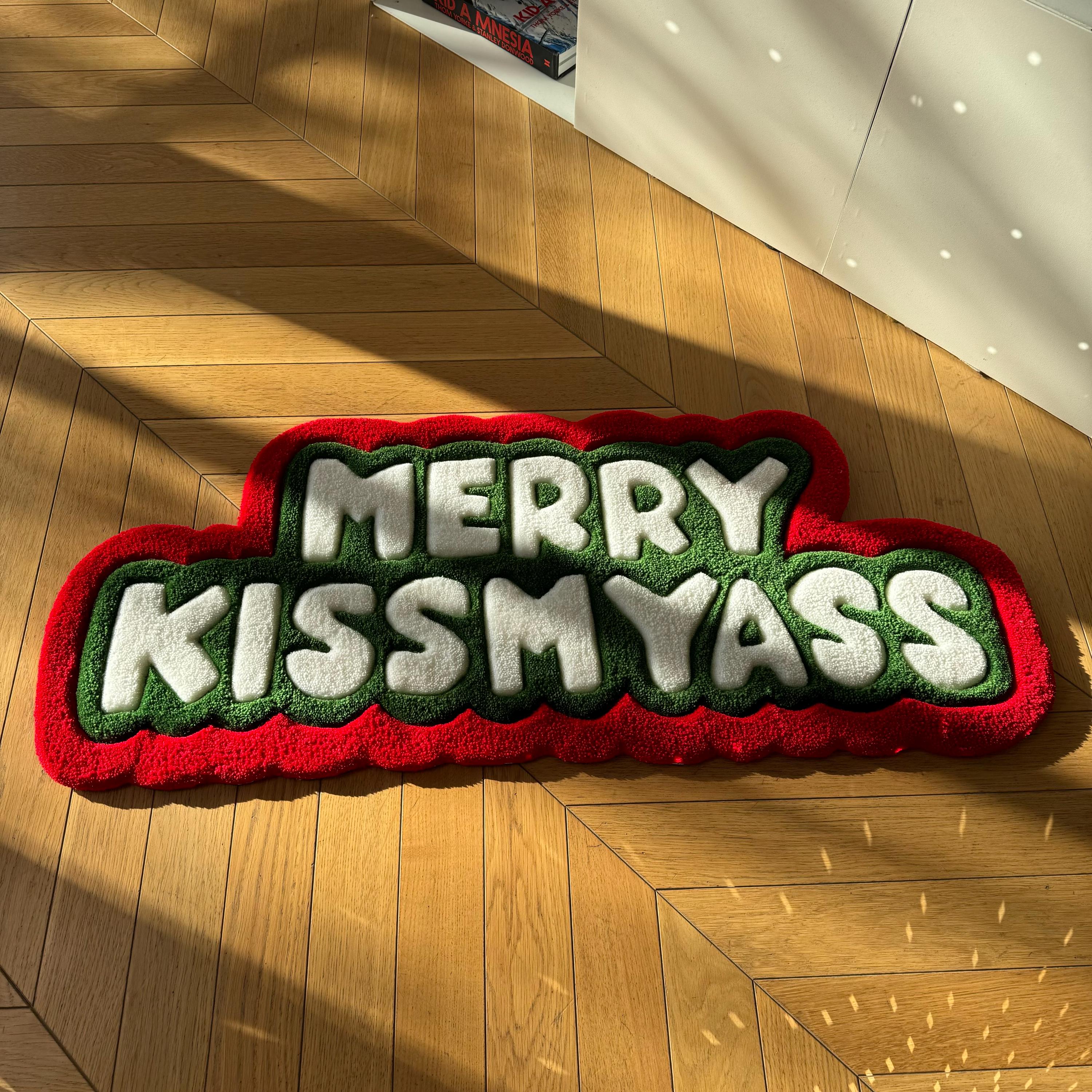 Funny Christmas Rug | "Merry Kissmyass" Tufted Carpet - Image 5