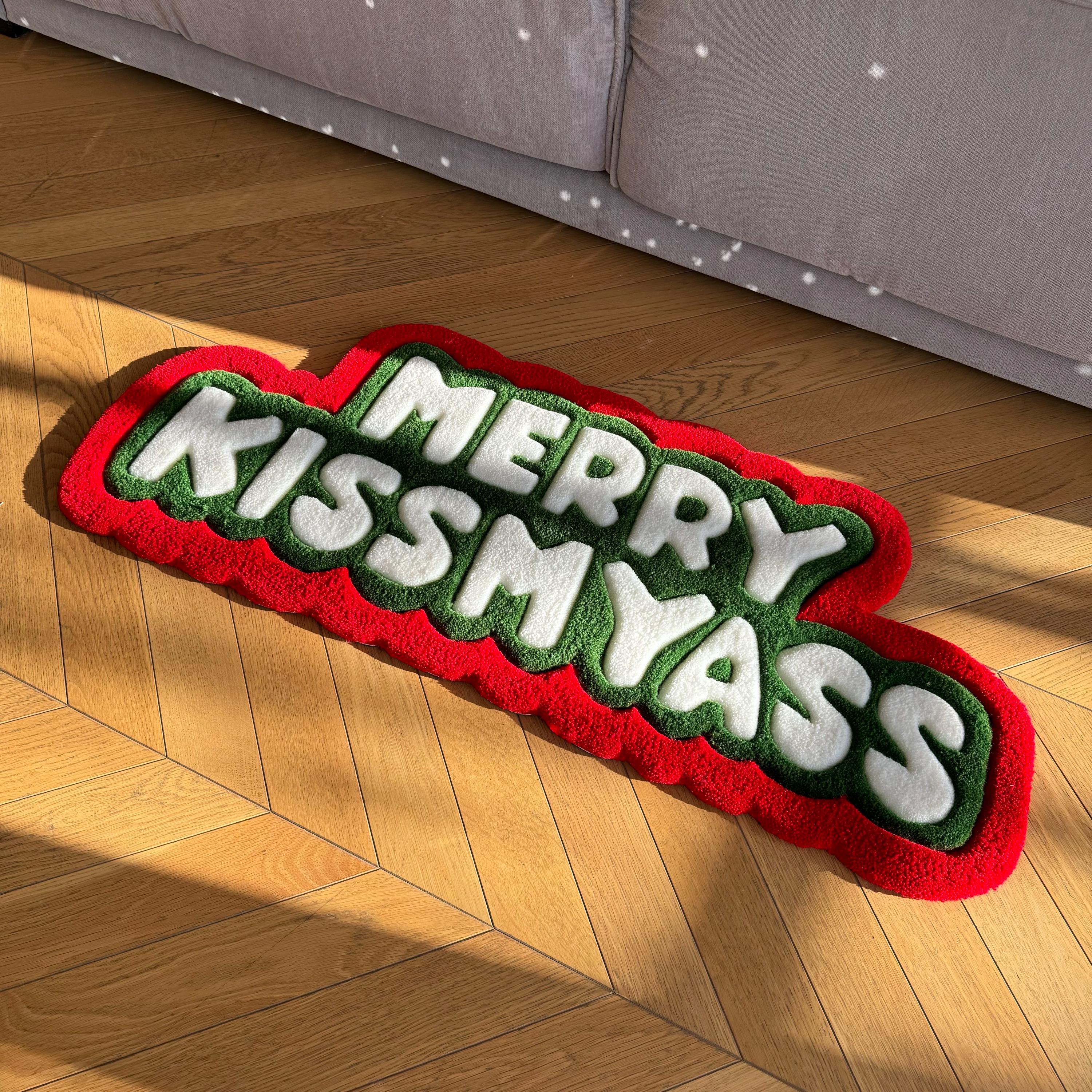 Funny Christmas Rug | "Merry Kissmyass" Tufted Carpet - Image 6