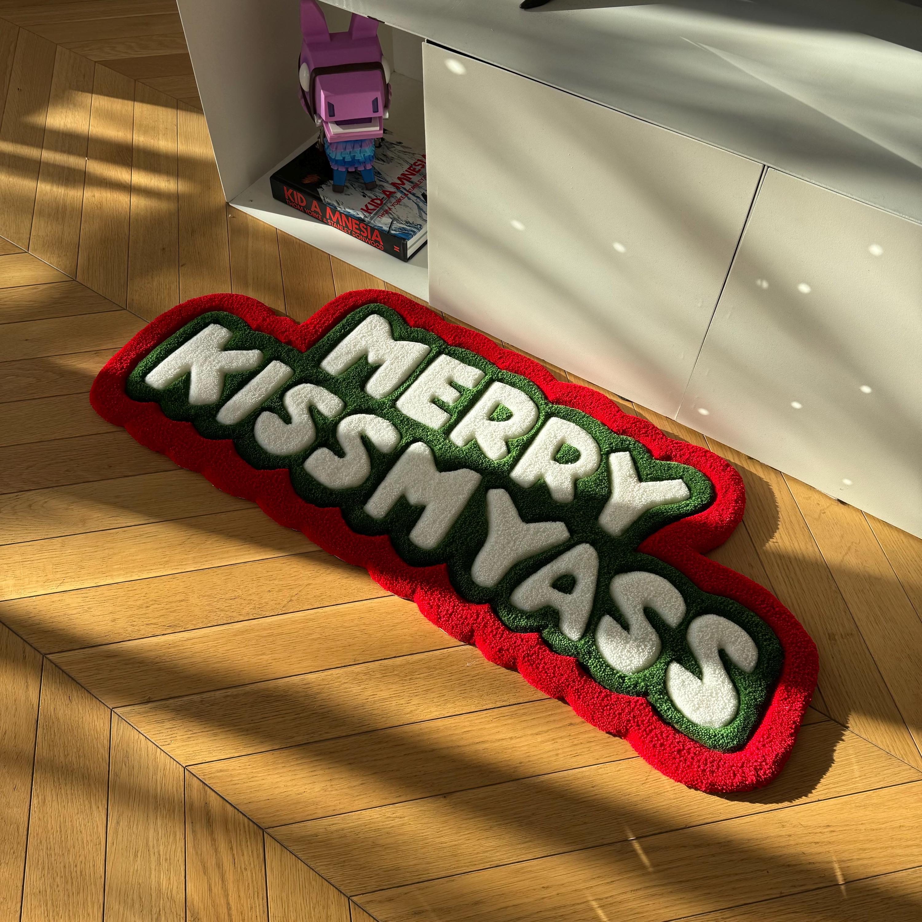 Funny Christmas Rug | "Merry Kissmyass" Tufted Carpet - Image 3