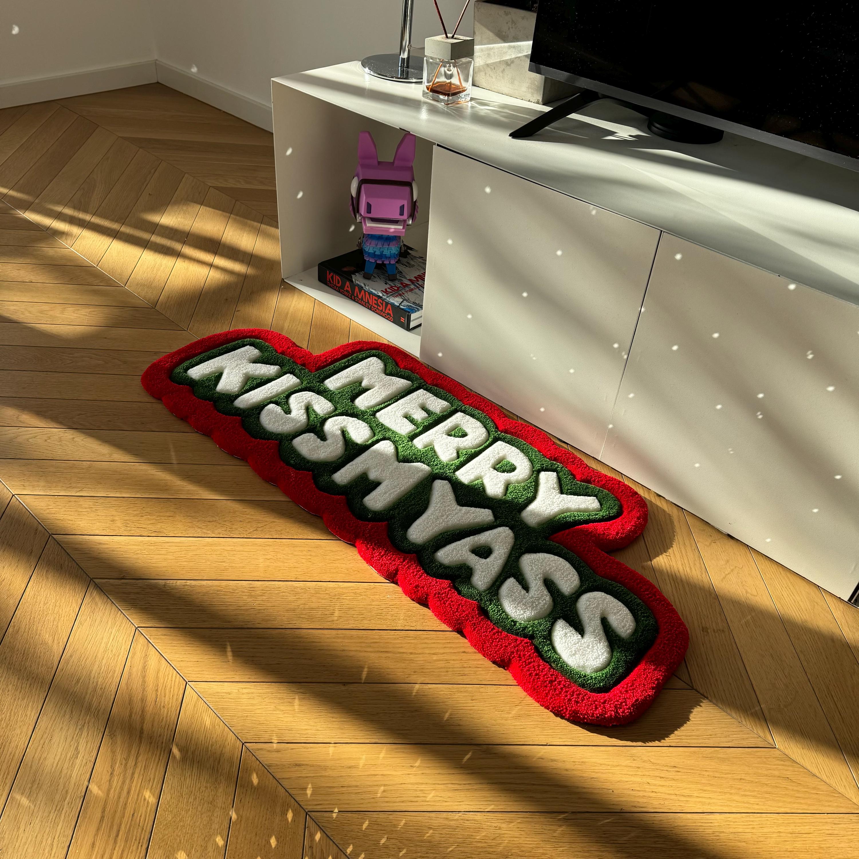 Funny Christmas Rug | "Merry Kissmyass" Tufted Carpet - Image 10