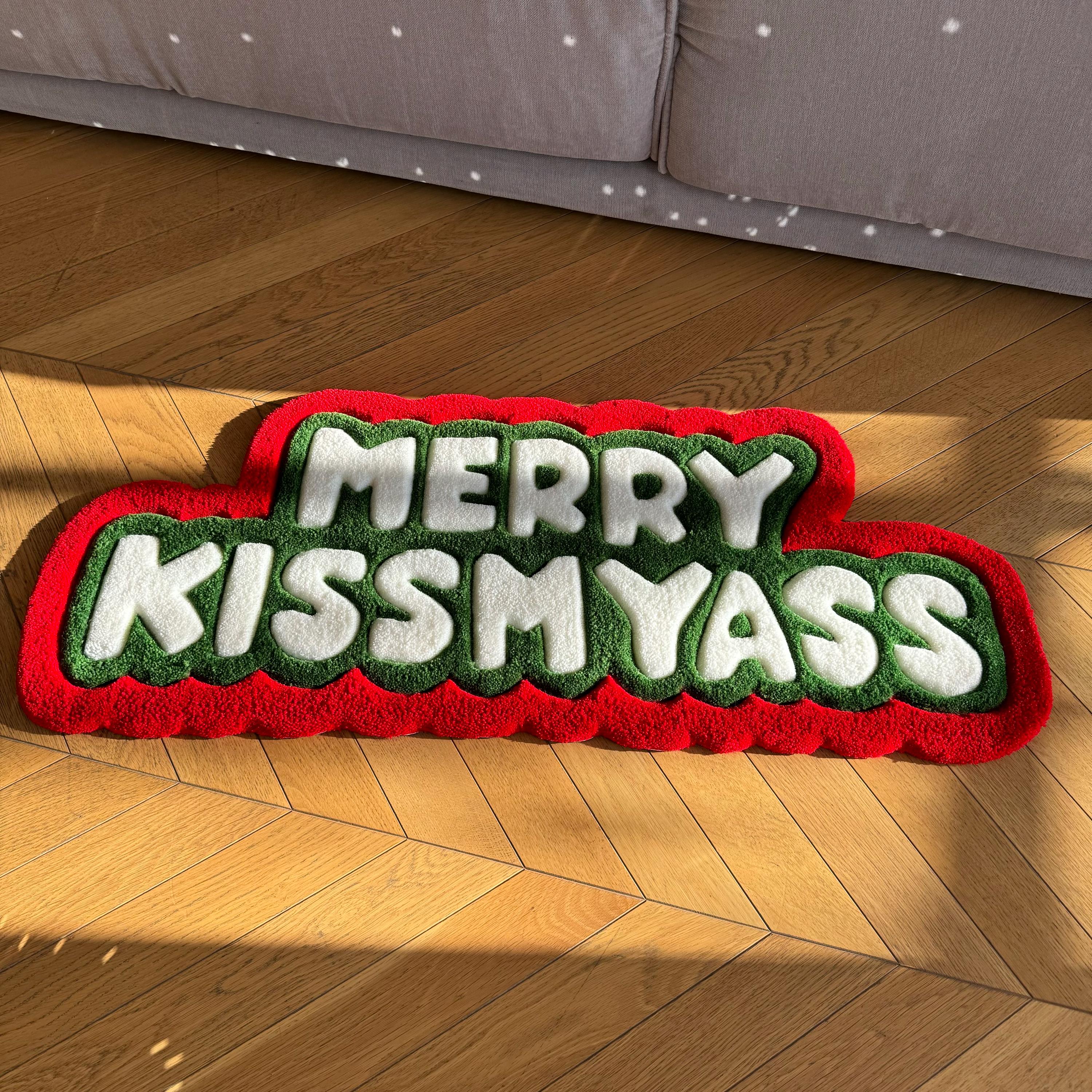 Funny Christmas Rug | "Merry Kissmyass" Tufted Carpet - Image 7
