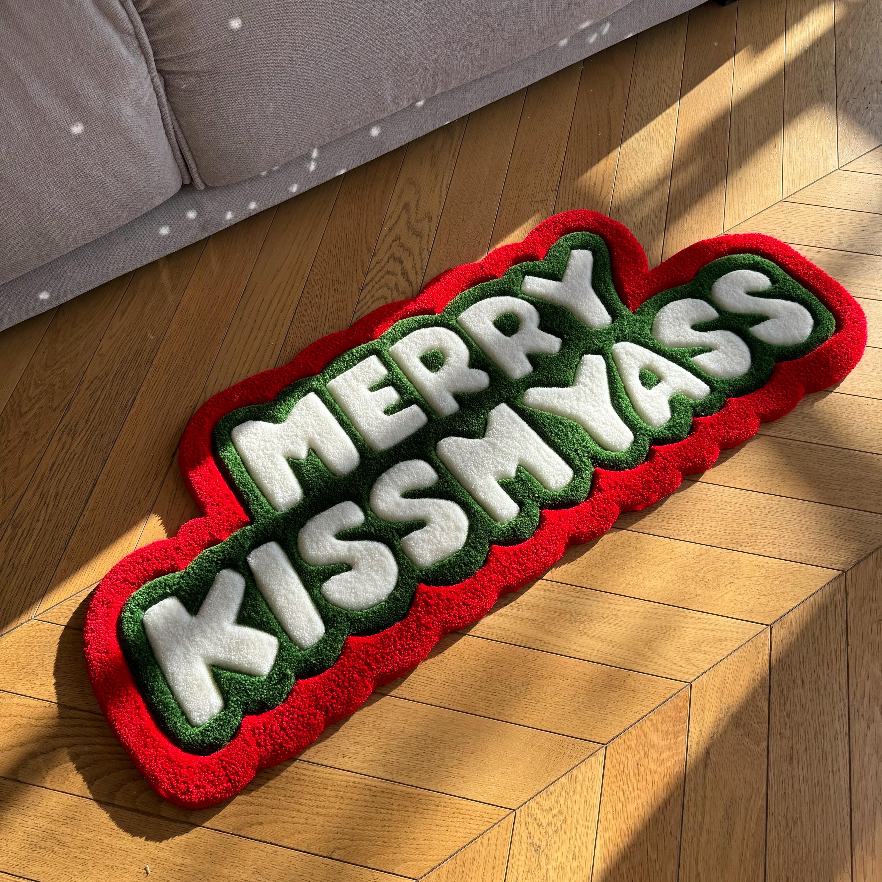 Funny Christmas Rug | "Merry Kissmyass" Tufted Carpet - Image 8