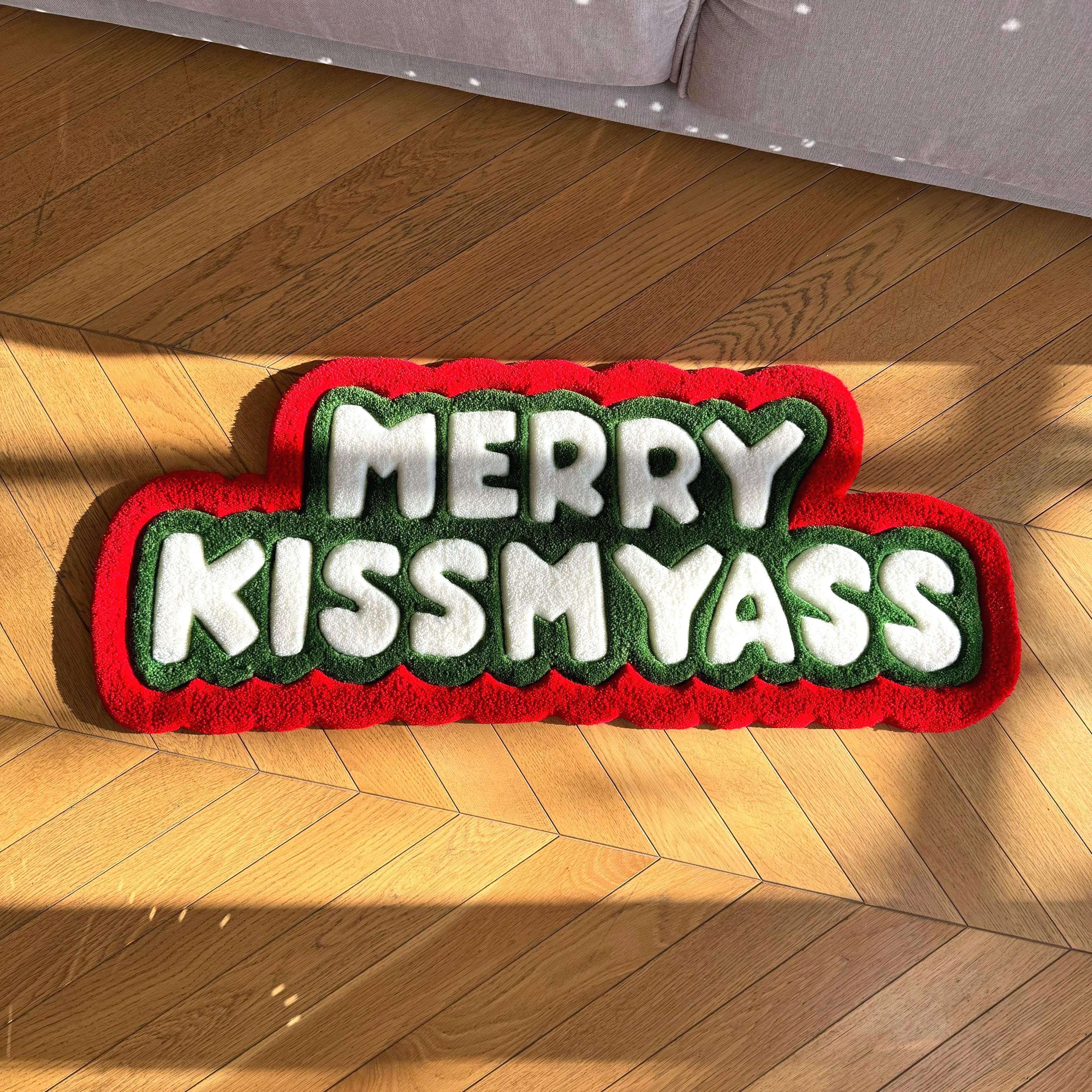 Funny Christmas Rug | "Merry Kissmyass" Tufted Carpet