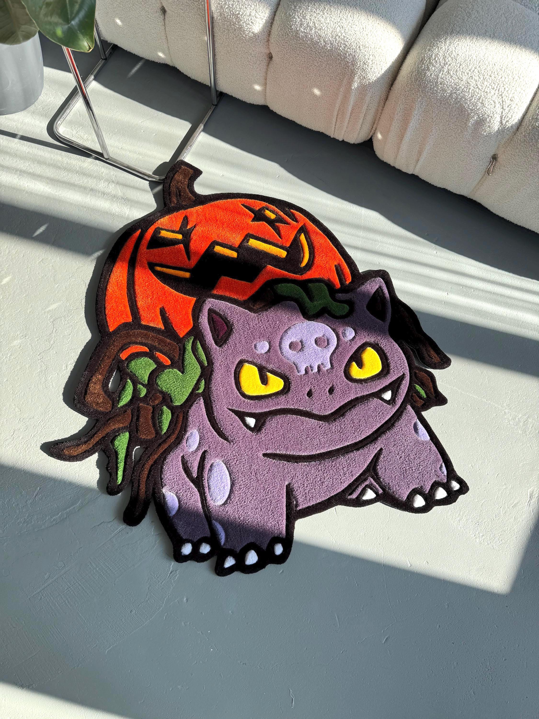 Handmade Halloween Rug | Pumpkin Cartoon Character | Tufted Spooky Home Decor