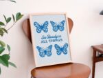 Retro Butterfly Wall Print, Cute Cute Wall Art , A3 A4 A2 Wall Decor Gift, Large Art Print, 20s 30s 40s 50s, Green, Blue, Pink UNFRAMED - Image 6