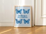Retro Butterfly Wall Print, Cute Cute Wall Art , A3 A4 A2 Wall Decor Gift, Large Art Print, 20s 30s 40s 50s, Green, Blue, Pink UNFRAMED - Image 5