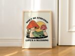 Groovy Mushroom Print, Retro Frog Wall Art, Happy Mental Health Poster, Trendy 70s Self Care Print, Wall Decor, Positive Quote, UNFRAMED