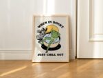 Retro Frog Wall Print, Chill Quote, Vintage Frog, Retro Flowers Illustration, Selfcare Print, Positivity Poster, Bathroom Prints, UNFRAMED