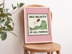 Frog and Butterfly Wall Print, Cute Pink Wall Art , A3 A4 A2 House Warming, Retro Quote Prints, 50s 60s 70s Posters, Wholesome Art, UNFRAMED - Image 3