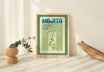 Retro Alcohol poster, Minimalist Mojito Print, Kitchen Bar Decor, Green Cocktail Poster, Aesthetic Print, Cocktail recipe card, UNFRAMED