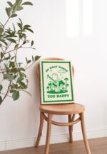 Retro Frog Wall Print, Love Quote, Vintage Banjo Frog, Mushroom Illustration, Selfcare Print, Positivity Poster, Neutral Prints, UNFRAMED - Image 5